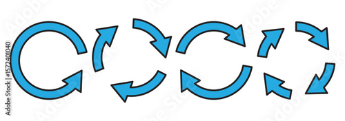 circle arrow icon set. Blue circular arrow icon, refresh, reload arrow icon symbol sign. Blue Reload vector icon set. repeat vector. restart or reset sign. Repeat cycle symbol. Blue rotation arrow.