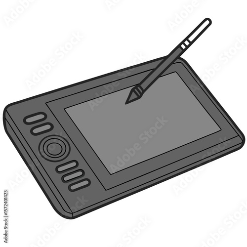 Gray drawing tablet with stylus digital art graphic design
