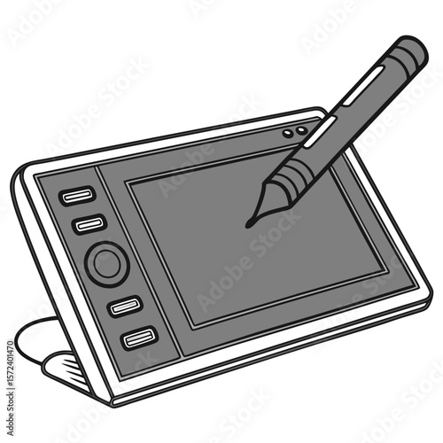 Gray drawing tablet with stylus digital art graphic design