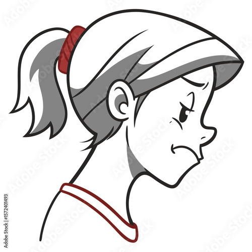 Sad girl with ponytail unhappy frown