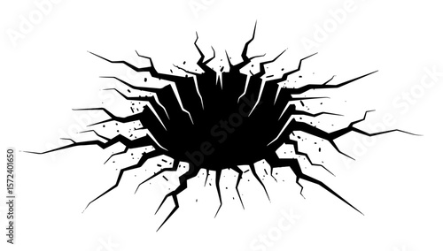 cracked hole in ground impact crater vector silhouette