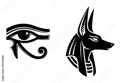 eye of horus and anubis head egyptian symbols vector set
