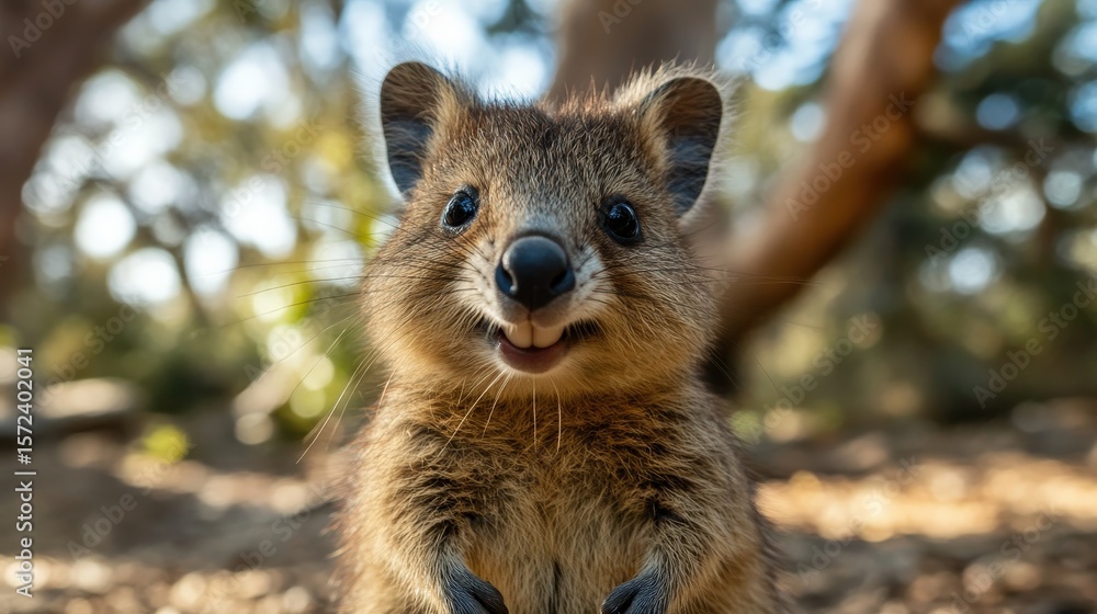 Naklejka premium Close-up view of a curious and happy marsupial.