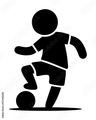 soccer player kicking ball icon monochrome vector illustration