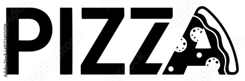 pizza logo with slice icon monochrome vector illustration