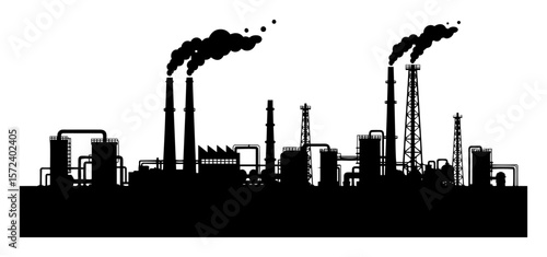 industrial factory with chimneys smoke monochrome vector illustration