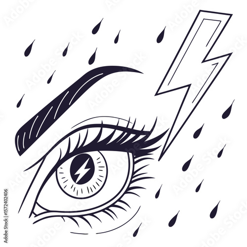 Eye lightning bolt rain drops