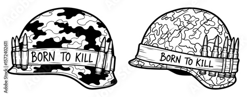 born to kill military helmet anti war symbol vector illustration