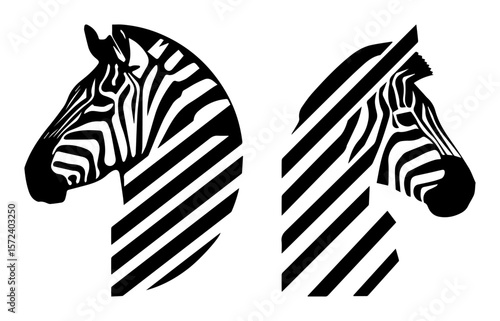 stylized zebra head with stripes for an african safari animal logo set