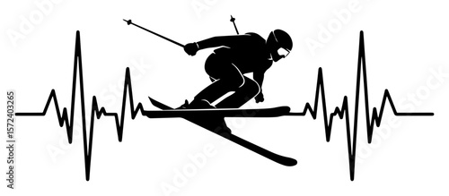 skiing passion heartbeat with a skier silhouette for winter sports fans