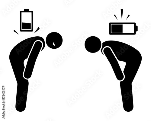 tired people low battery energy monochrome vector illustration