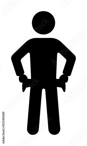 strong man standing with hands on hips monochrome vector illustration