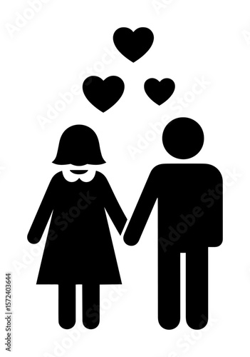 man and woman in love hearts silhouette monochrome vector illustration