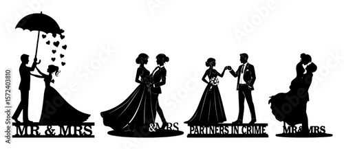 wedding cake topper silhouette set gay and lesbian couples vector