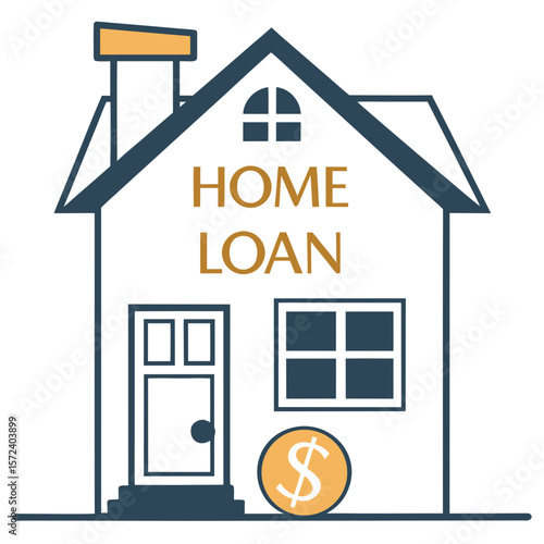 House with home loan text and dollar coin finance money
