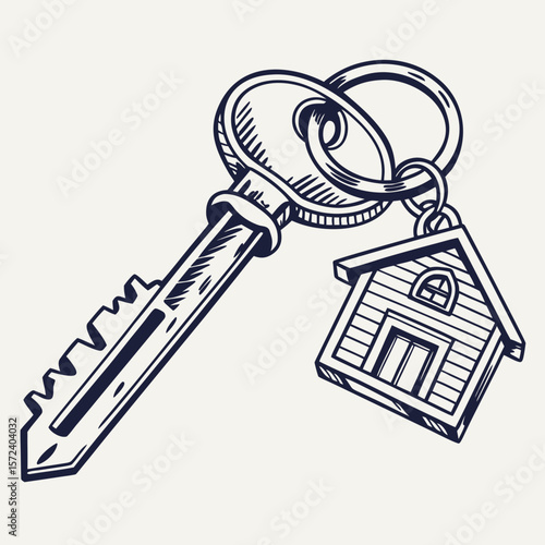 House key with house charm keychain metal