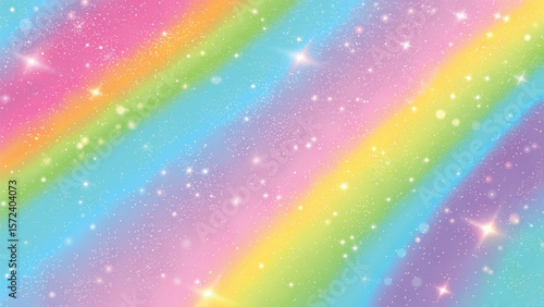 Abstract rainbow color pattern with bright, colorful stars and glowing light elements