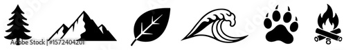 nature environment symbols set monochrome vector illustration