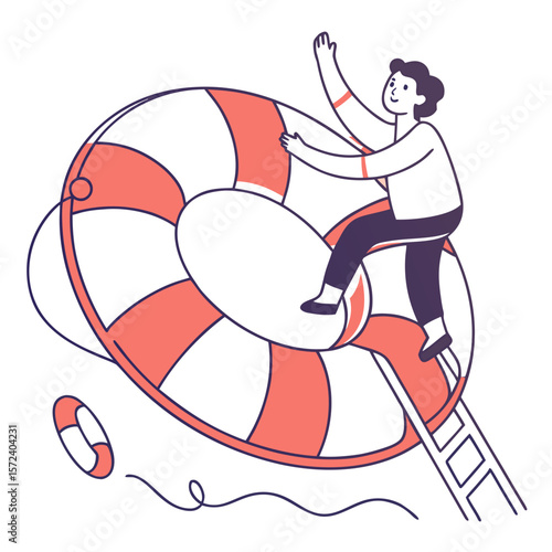 Person climbing life preserver rescue safety