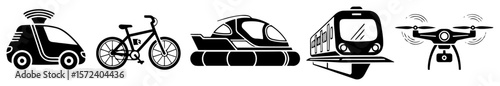 urban transport and mobility icons monochrome vector illustration
