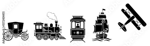 vintage transport icon set retro vehicle vector illustration
