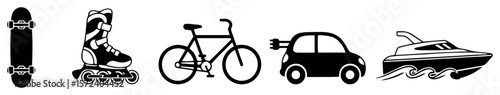 alternative transport and mobility icons monochrome vector illustration