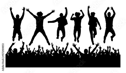 crowd of people jumping at concert party silhouette vector