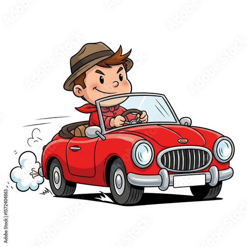 a cartoon man is driving a car