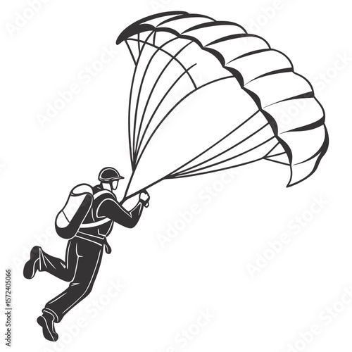 Skydiver descending with parachute skydiving sport