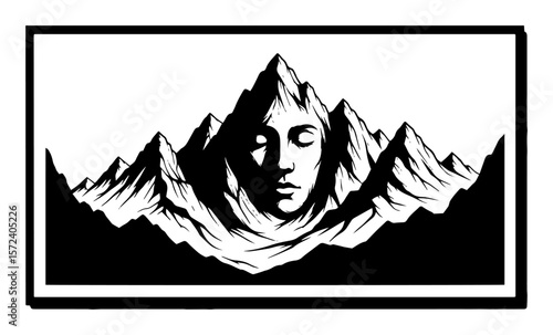 mother nature face in mountain peak vector logo