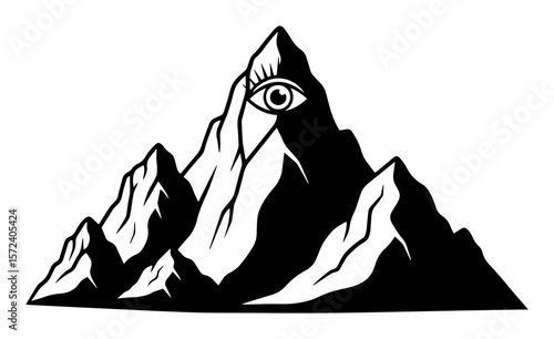 mystical mountain peak with the all seeing eye of providence vector logo