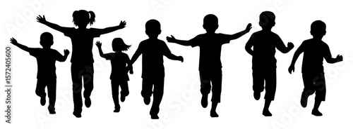 children running playing silhouette monochrome vector illustration