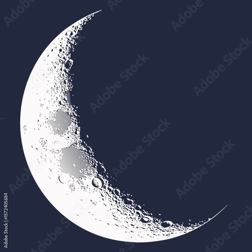 Crescent moon with detailed craters phase celestial