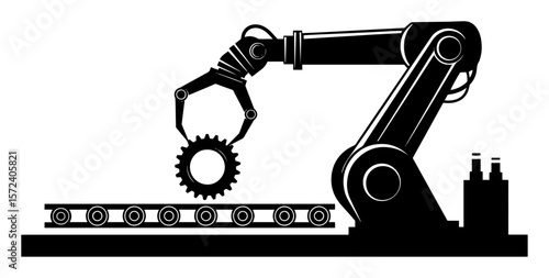 industrial robotic arm working on a factory conveyor belt automation concept
