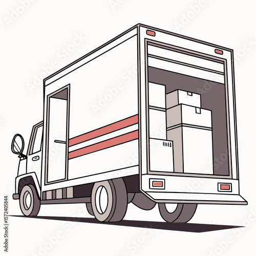 White moving truck with boxes delivery truck cargo truck