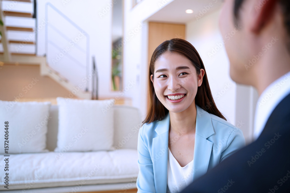 Professional Woman Smiling at Colleague in Modern Office: Business Interaction, Teamwork, and Positive Communication Professional Woman Smiling at Colleague in Modern Office: Business Interaction, Teamwork, and Positive Communication