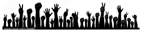 crowd of hands up silhouette vector banner