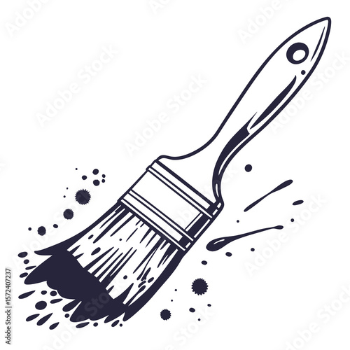 Dark paint brush with splatters paintbrush stroke