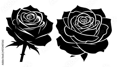 rose flower silhouette set vector illustration