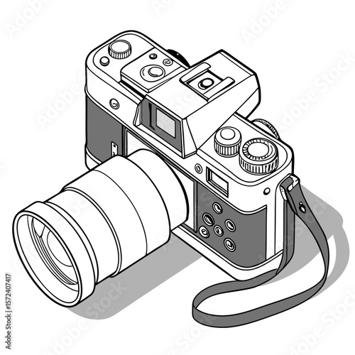Vintage camera with lens and strap photography