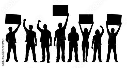 protest crowd with placards silhouette vector illustration