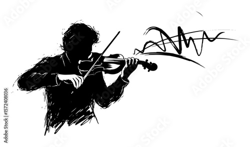 hand drawn violinist playing violin sketch vector