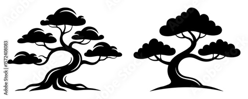 stylized bonsai tree silhouette vector illustration