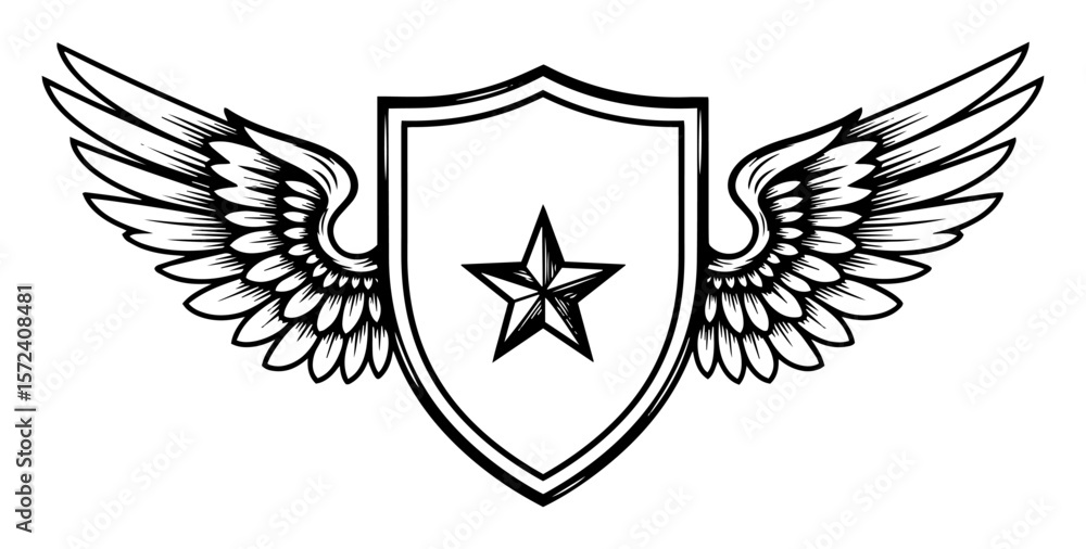 Fototapeta premium winged shield star emblem vector illustration