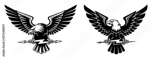 eagle holding lightning bolt vector emblem set
