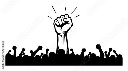 raised fist over crowd protest silhouette vector