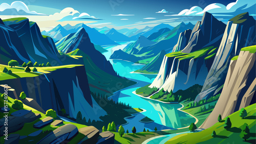 A stunning aerial view taken from Norway captures dramatic cliffs, lush greenery, and crystal-clear blue waters. The scene features the famous Krag plateau rising above the fjord