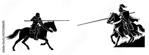 jousting knights on horseback silhouette vector