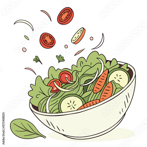 Fresh salad ingredients tossed in a bowl salad bowl