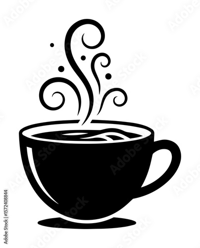 steaming coffee cup silhouette vector illustration